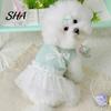 Lace Pet Dress Knitted Sleeveless Dog Dress, White Tutu Puppy Princess Cute Girl Party with Faux Pearl Bow, Summer Female for Small Dogs
