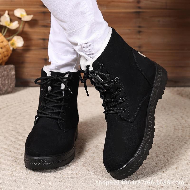 Winter comfortable versatile snow boots women's thermal short boots flat heel soft sole women's cotton shoes