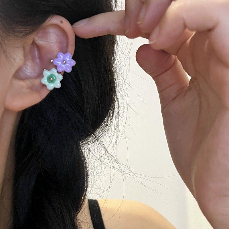 Bunter Dopamin-Blumen-Drip-Glasur Ohrclip - Kein Piercing erforderlich