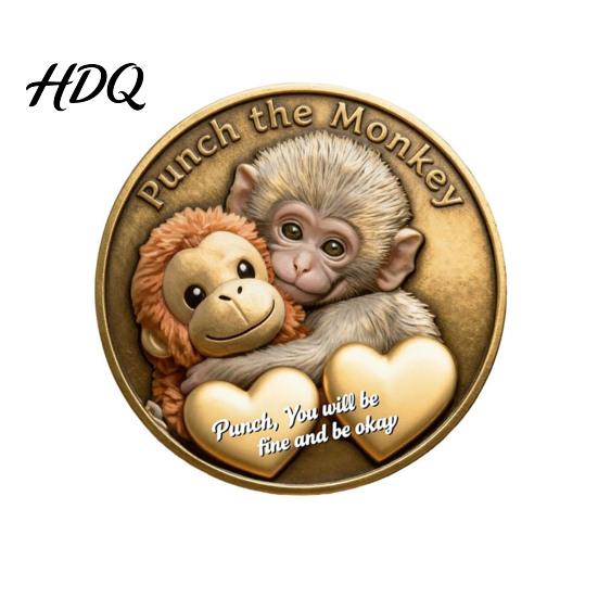 Recovery Gift Token Monkey Commemorative Coin Baby Hugging Plush Toy Challenge Motivational Display Double-Sided Collectible Animal Inspirational for