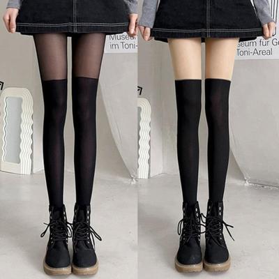 Collant da donna sexy patchwork colorato calze finte calze alte fino alla coscia calza nera calzini di seta stile giapponese calzino JK