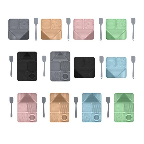 Silicone Dog Lick Mat with Spatula Boredom Anxiety Relief Pet Food Mat with Suction Cup Slow Feeder Bowl Peanut Butter Licking Mat Enrichment Toy