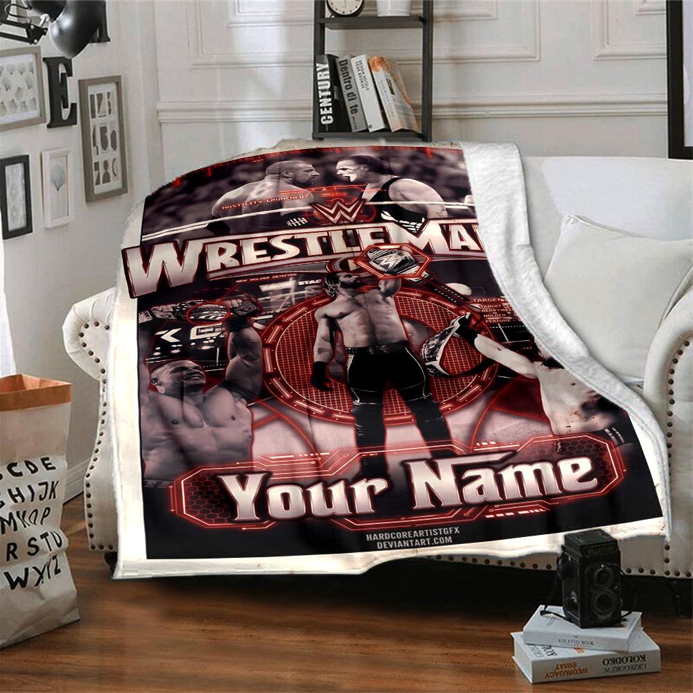 Wrestlemania Customize Text Blanket Lightweight Customizable Blanket Warmthful Decor Perfect for Livingroom Seaside Bed Chair Ideal for All Seasons