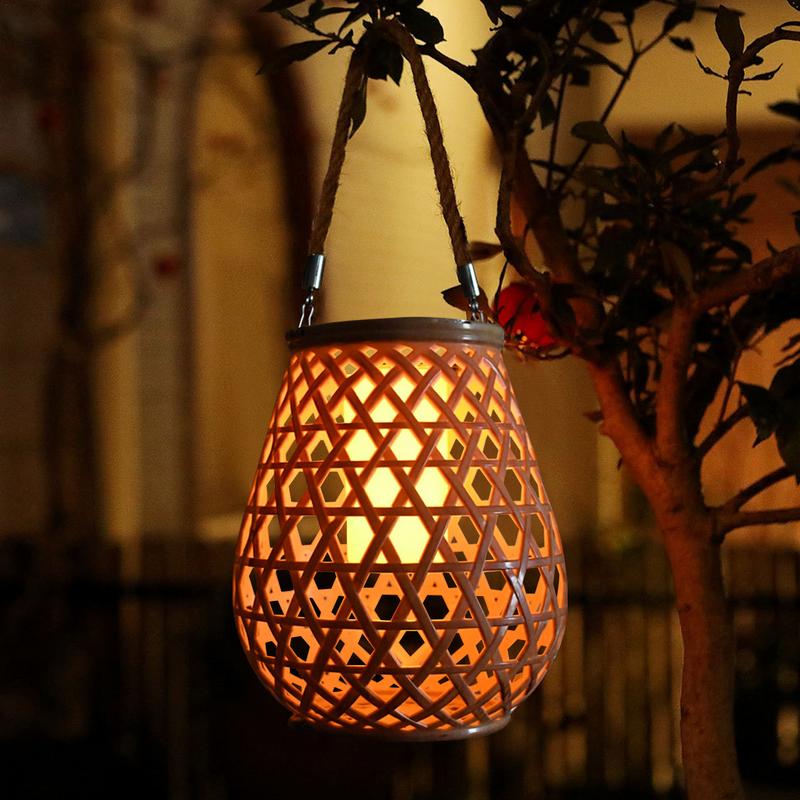 Outdoor Solar Lantern Lights Patio Handled Solar Lantern Outdoor Lights Rattan Art Chinese Retro Fashion Landscape Lighting For