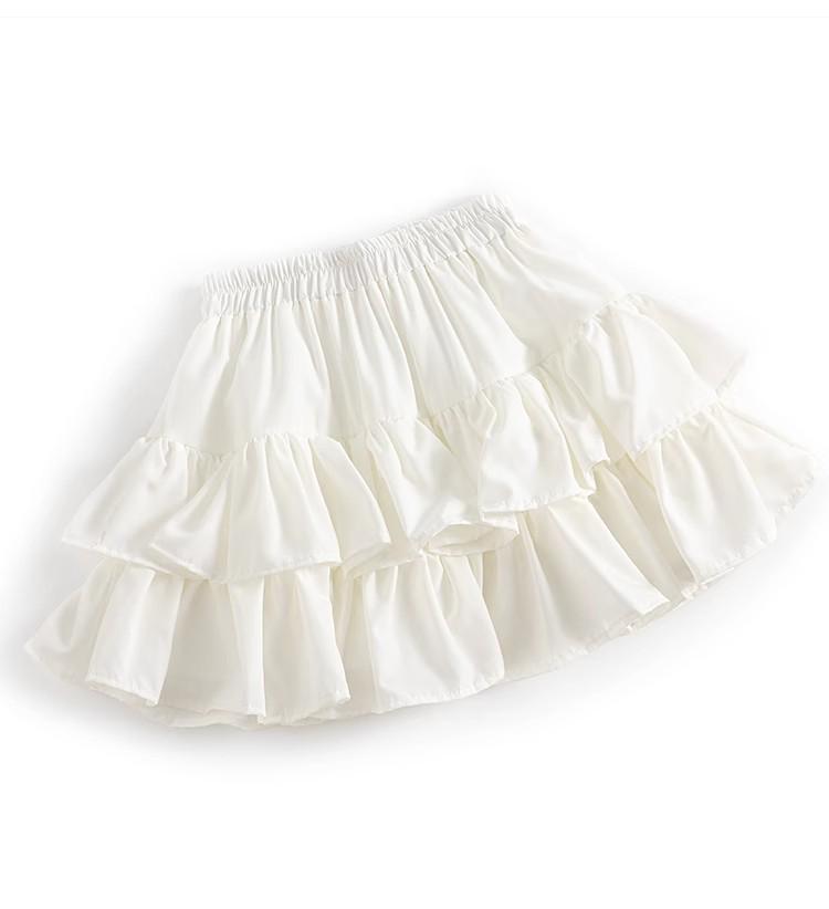 Women's White Ruffle Puff Cake Dress - Ballet Style, High Waist, Petite A-Line Midi Skirt