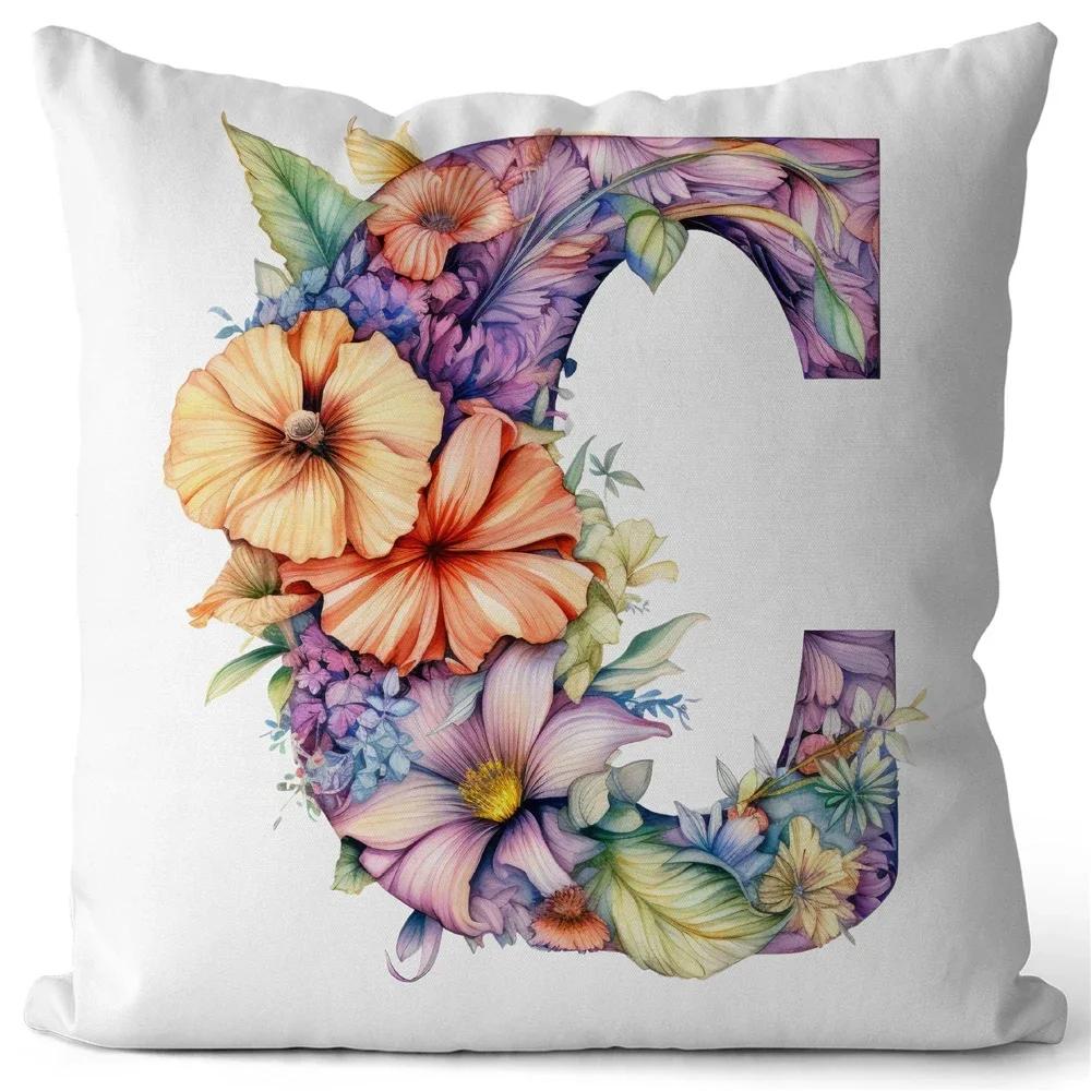Floral  Letters Pattern Soft Cushion Cover Living Room Sofa Decor Home Chair Car Bedroom Decorative Pillowcase Girls Gift