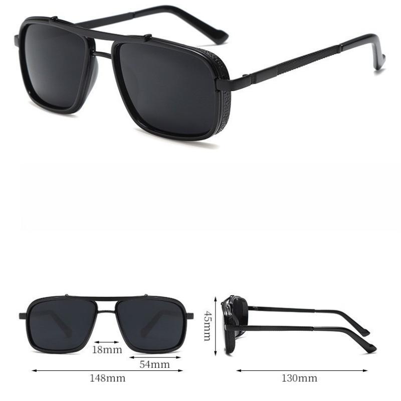 New Fashion TAC Polarized Sunglasses Retro Thick Edge Box Double Beam Punk Men's Metal Anti UV Glasses UV400 Shades Eyewear
