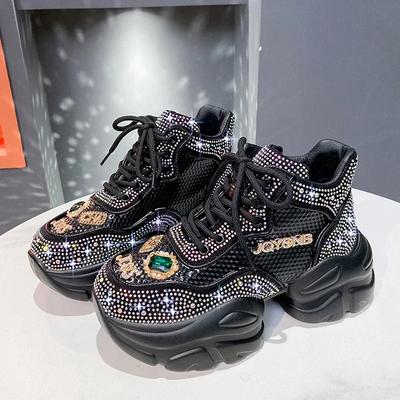 New Casua Platform Sneakers Blue Woman Sneakers Shoes Femme Tenis Luxury Tennis Crystal Decorate Women Cross Lace-up Shoes