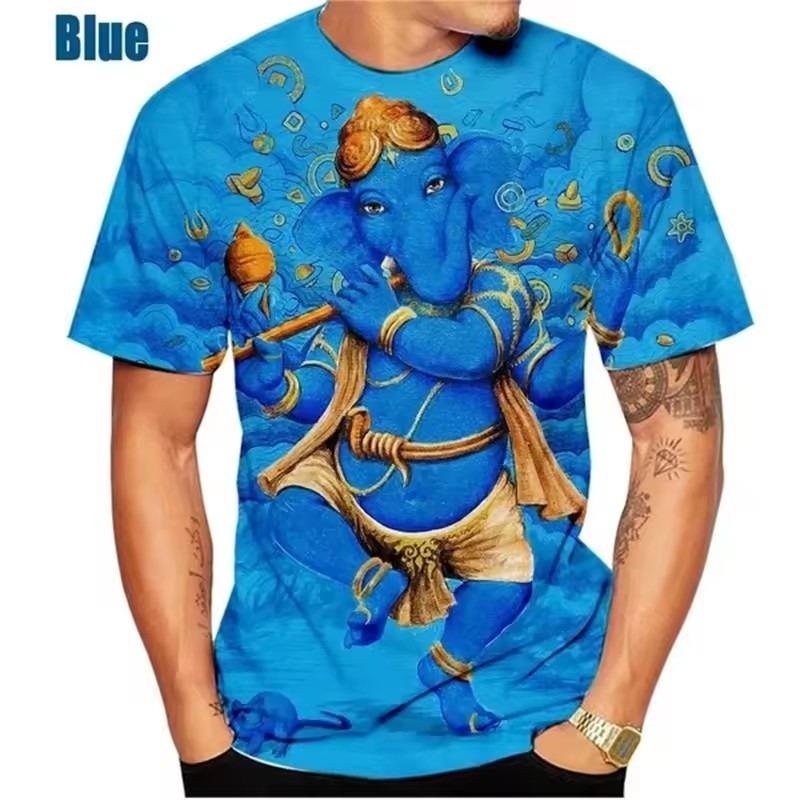 God Wisdom Ganesha T Shirts 3D Printing Hindu Ganesha Tshirt Men Apparel Short Sleeve Breathable Streetwear Tops
