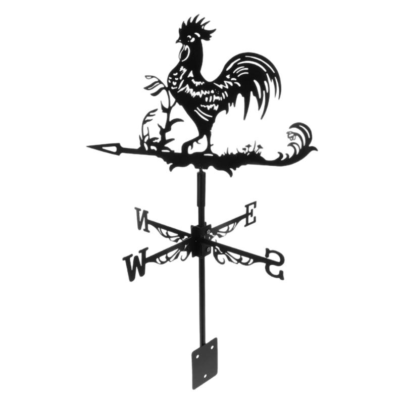 652F Metal Wind Vane Rooster Roof Yard Decoration Weather Vane for Shed Outdoor Direction Light Ground Mount Farmhouse