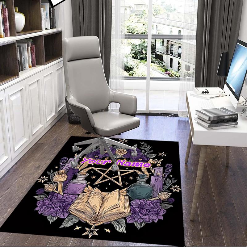 1PC Custom Name Witchcraft Spell Book Theme Floor Mat Ideal for Living Room, Game Rooms, Office, Bedroom,Floor Mat Playful Design