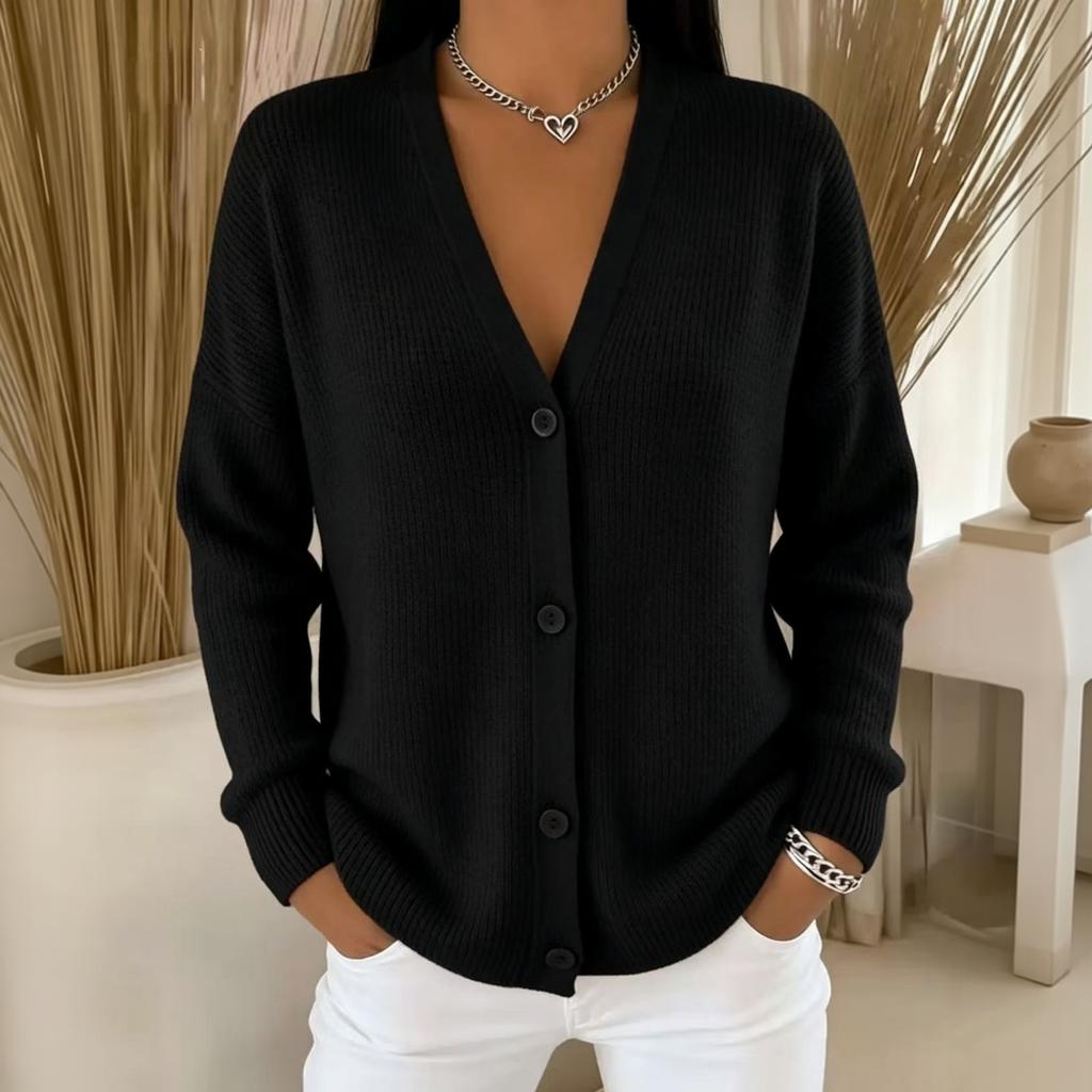Women's Knit V Neck Button Cardigan Sweater Long Sleeve Soft Comfortable Autumn Winter Outerwear Casual Lightweight Layering Top