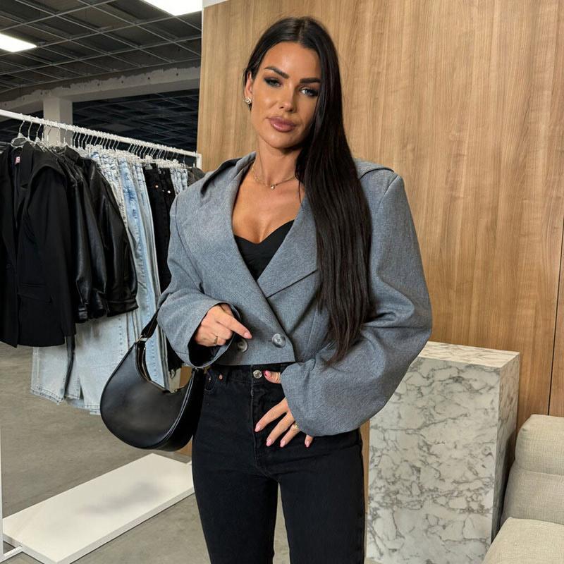 Cappotti Blazer Corti con Cappuccio alla Moda per Donna 2025 Primavera Nuovo Manica Lunga Giacca Corta Sottile Femminile Chic Street Lady Capispalla