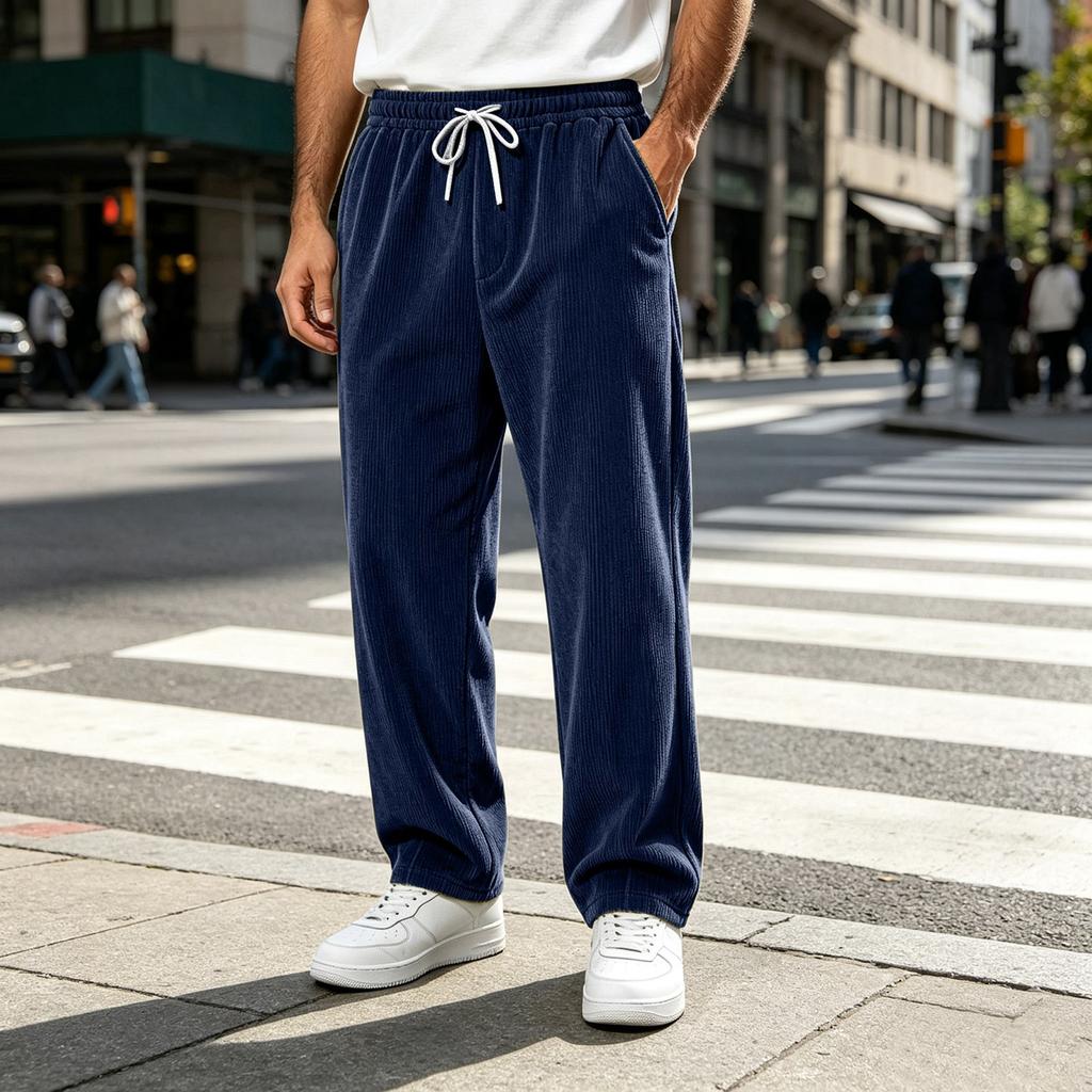 Men's Corduroy Straight Leg Pants Wide Fit Vintage Casual High Street for Fall