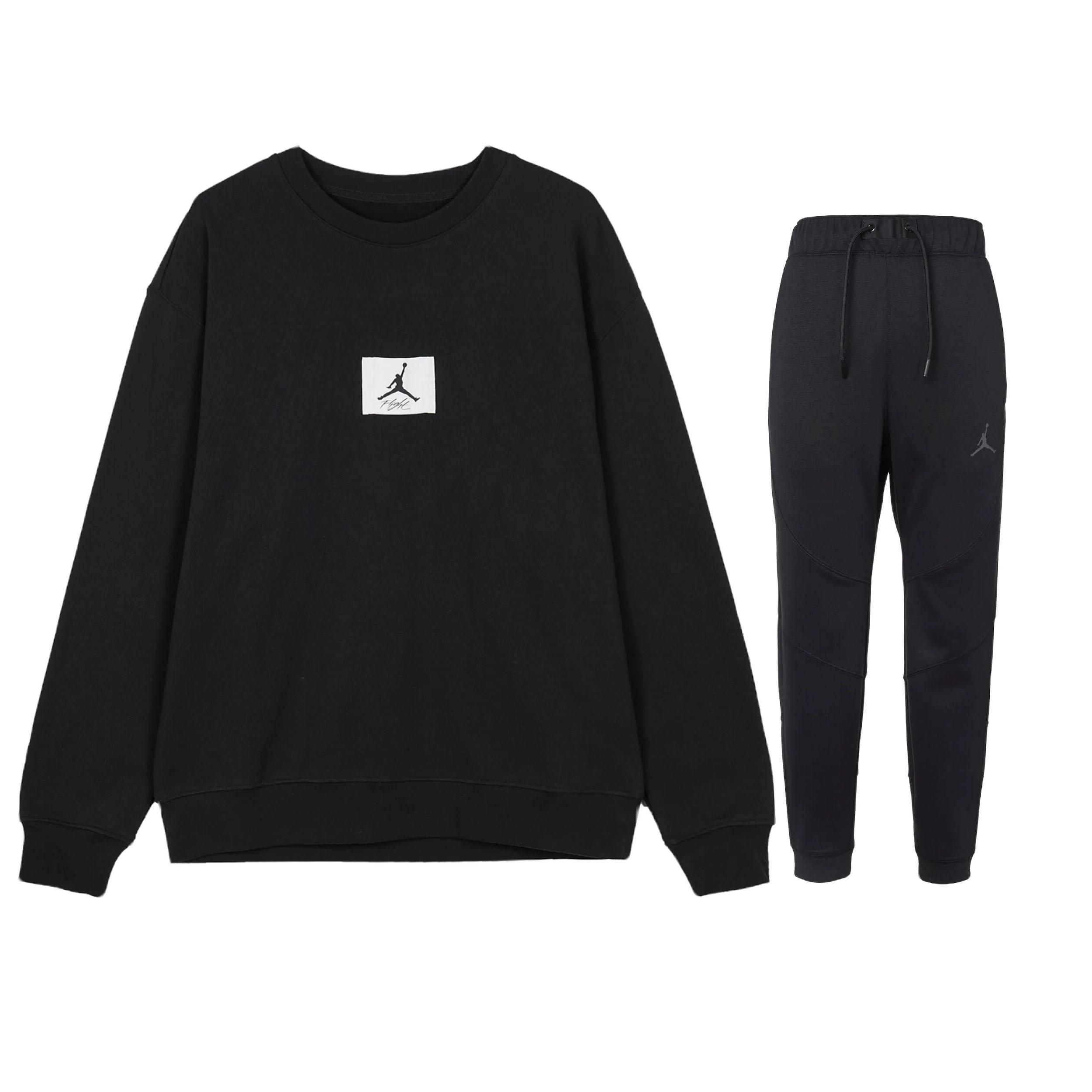 

Jordan Лоскутный пуловер свободного кроя с круглым вырезом, длинными рукавами, средней посадкой, завязками и длинные брюки. Повседневный спортивный костюм унисекс. Черный FB6935-010+DQ7322-010 M