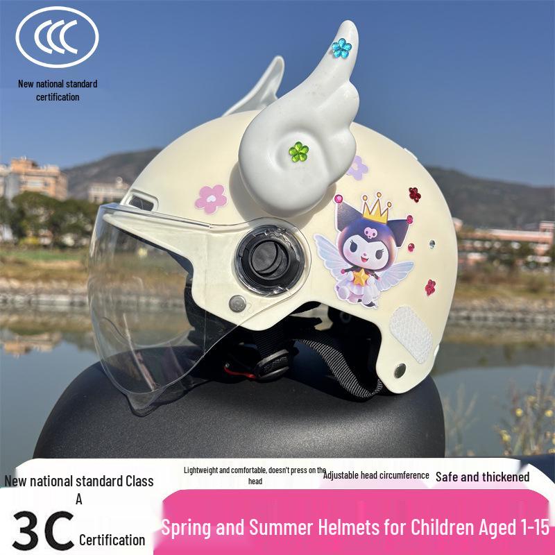 3C Certified Children's Helmet, Age 1-15: All-Season, Breathable, Sun-Protective, Anti-Fall Kuromi Design for Electric Scooters