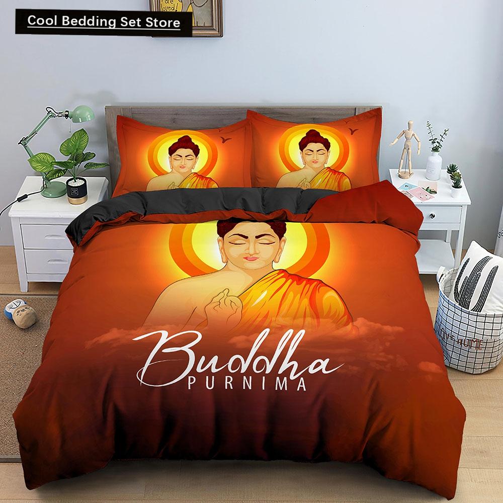 Set Letto Buddha Religione Indiana Buddismo Meditazione Mandala Copripiumino Sorriso Buddha Floreale Morbido Copripiumino Queen King Size
