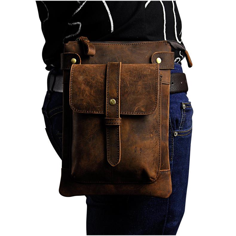 Mens Leather Designe Multifunction Genuine Casual Crossbody Shoulder Messenger Bag Fashion Waist Belt Pack Bag