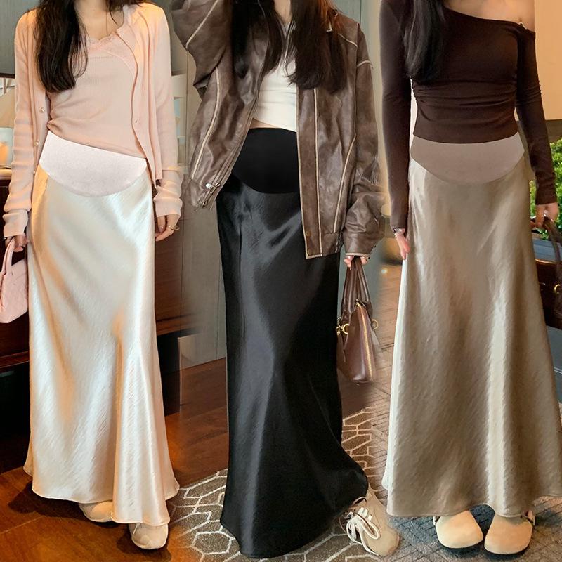 

2025 New Style High Waist Fishtail A-line Skirt for Pregnant Women - Thickened Vinegar Silk, Slimming and Draped for Fall L шампанского