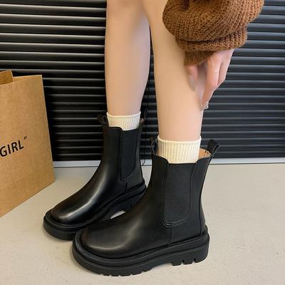 Martin Boots Women's 2025 Autumn and Winter New British Style Medium Tube Chelsea Black Chimney Thick-soled Small Short Boots