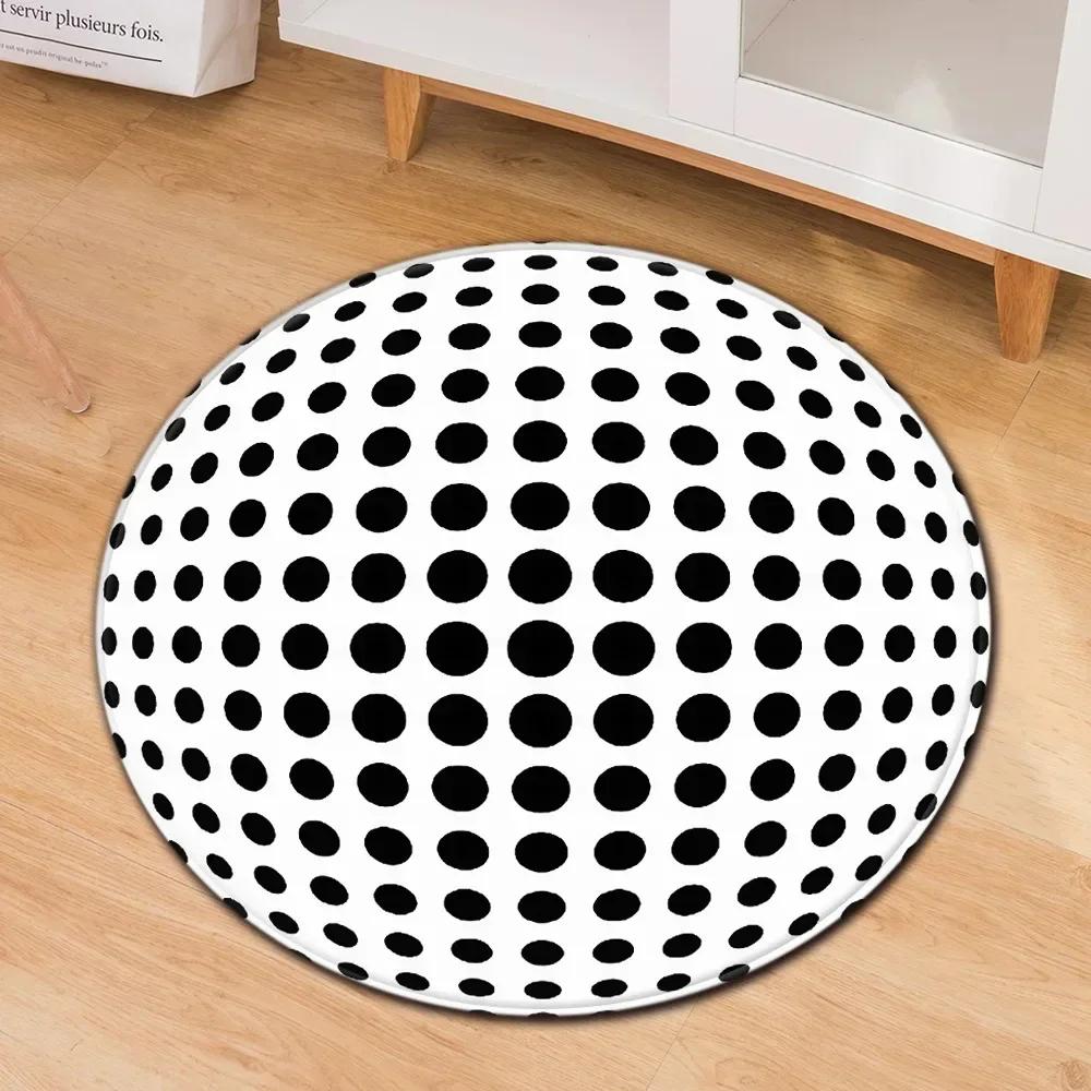 Crystal Velvet Psychedelic Round Rug,Black  White Geometric Illusion Print Non Slip Floor Mat for Living Room,Coffee Table,Decor