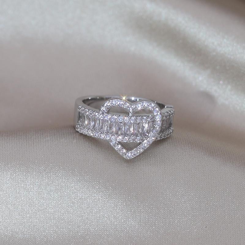 14K Gold Plating Luxury Love Zircon Ring Korea New Design Fashion Zircon Elegant Women's Party Opening Adjustable Accessories