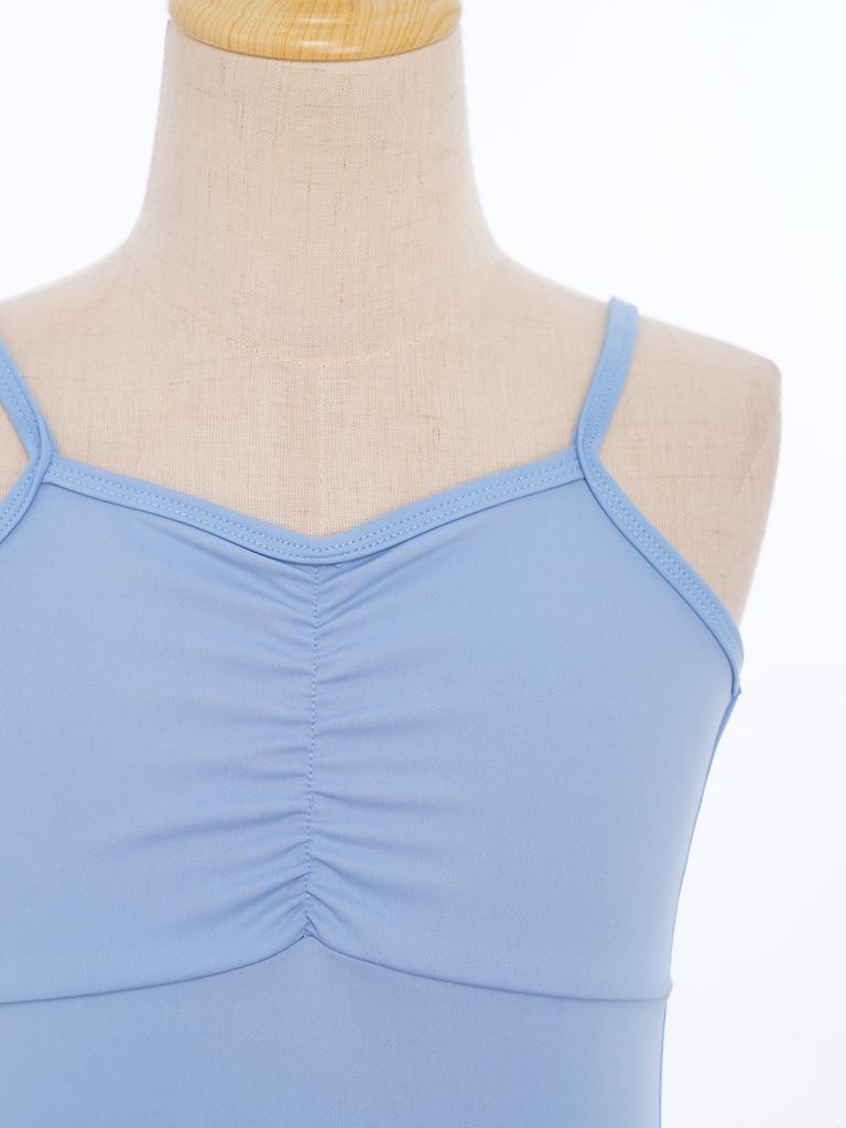 Girls Ballet Dance Dresses Front Ruched Sleeveless Backless Tulle Dress Warm-Up Practice Performance