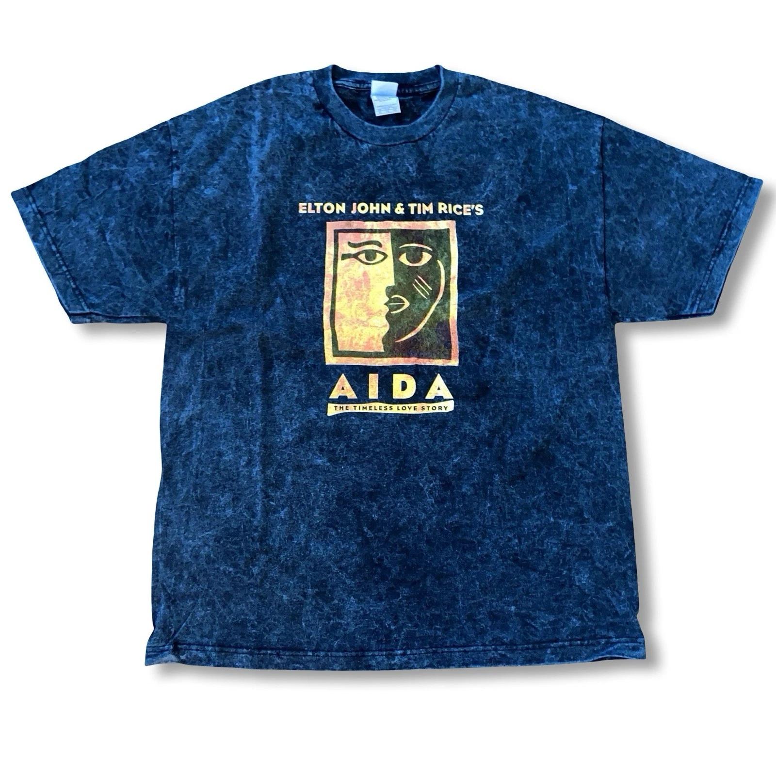 Винтажная мужская футболка XL Elton John Tim Rice AIDA Музыкальный театр Кислотная стирка Графическая футболка 4XL