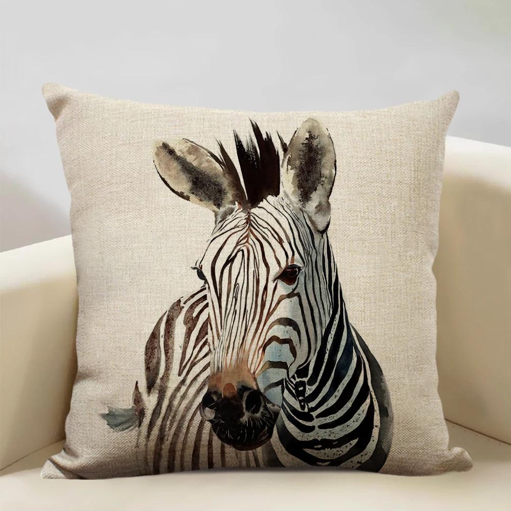 Watercolor Animal Horse Chicken Lizard Cow Antelope Decorative Pillow Case 45x45cm Cushion Cover for Sofa Home Decor