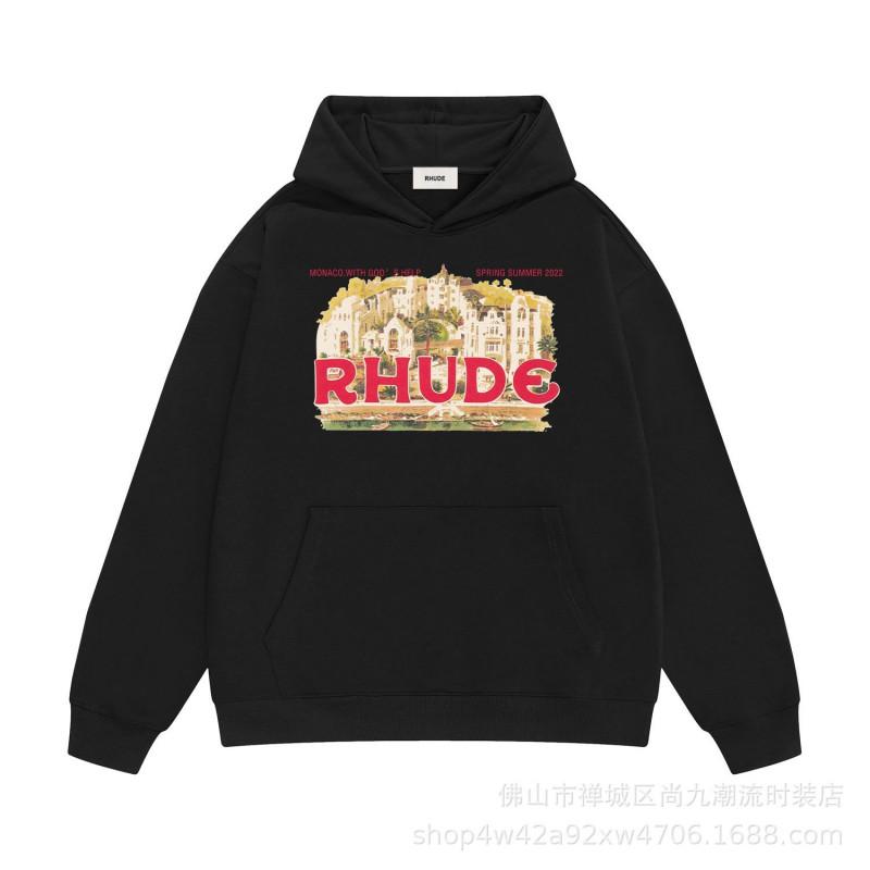 RHUDE Classic Printed Hoodie Loose Fit Men Women Fall Winter Streetwear