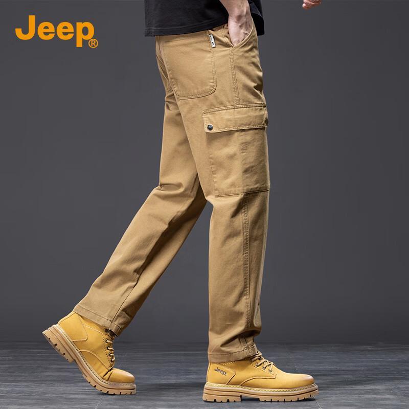 Jeep Men's Pure Cotton Loose Straight-Leg Casual Cargo Pants
