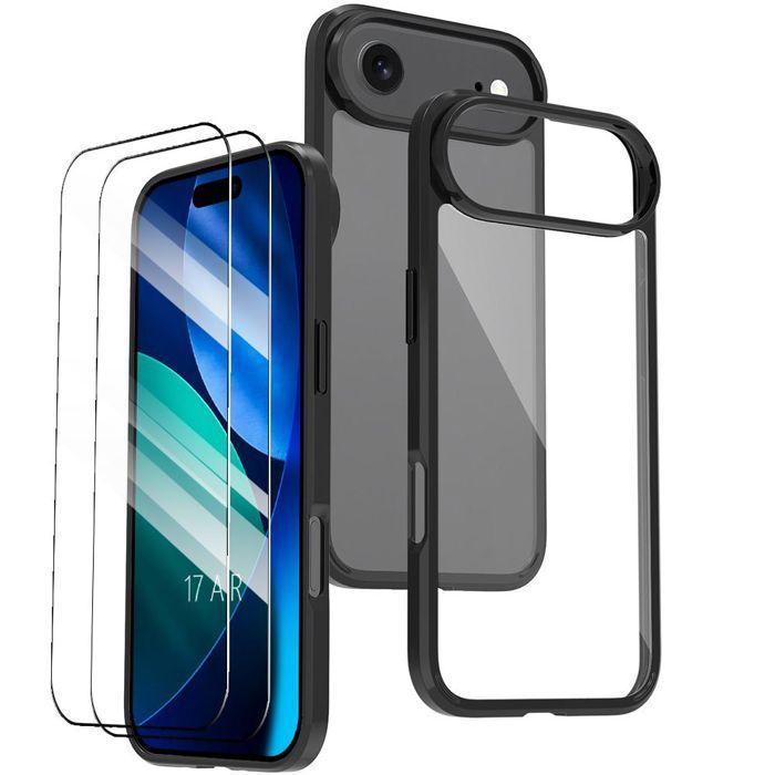 Coque de Protection - E.F.Connection - pour iPhone Air - Silicone Noir Dos PC Dur - 2 Verres Trempés
