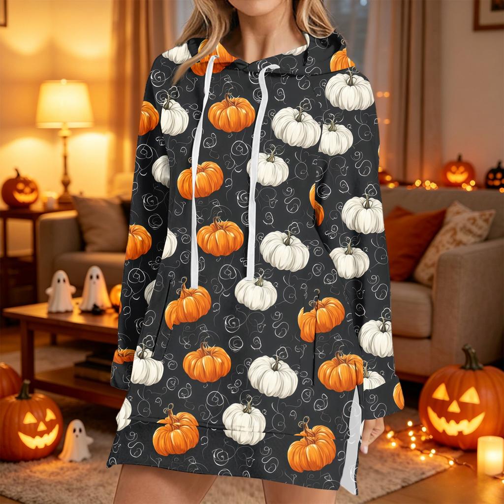 Women's Casual Long Sleeve Halloween Print Hoodie Pullover Top for Fall Festive Wear