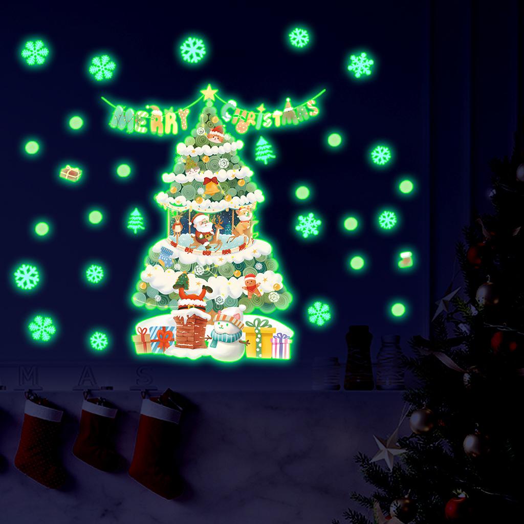 Cartoon Christmas Tree Luminous Wall Stickers Glow in The Dark Wallpaper for Kids Room Living Room Nursery Home Decoration