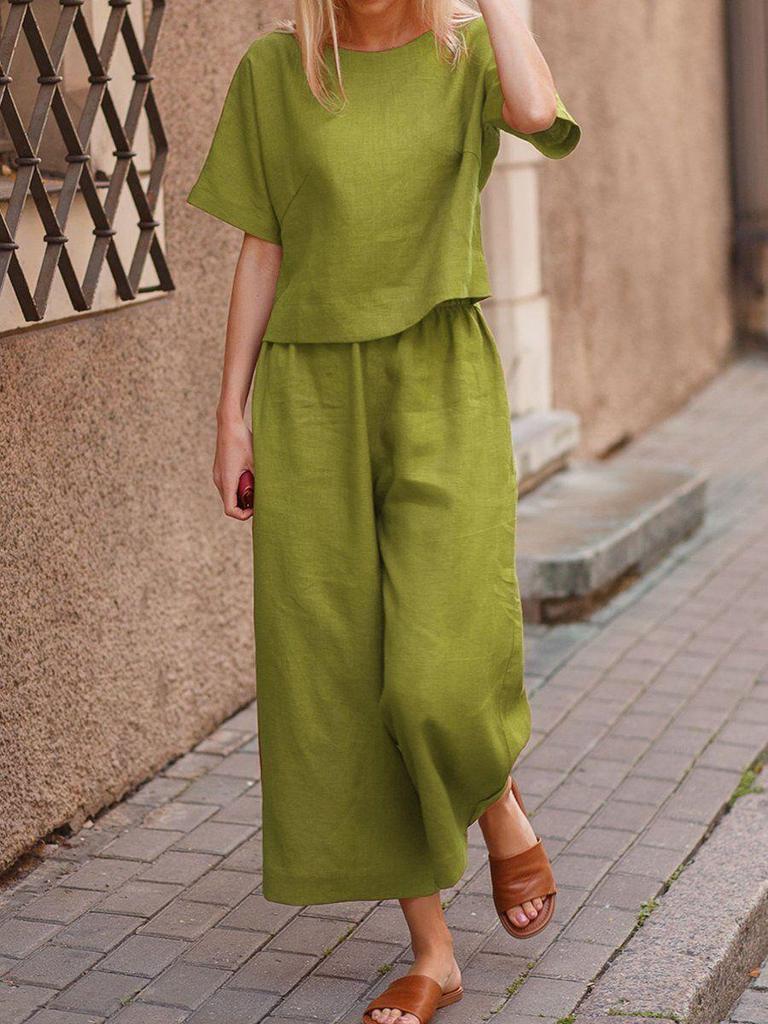 2025 Blue Plus Size Women's Short-Sleeved Two-Piece Casual Fashion Suit - European & Southeast Asian Style