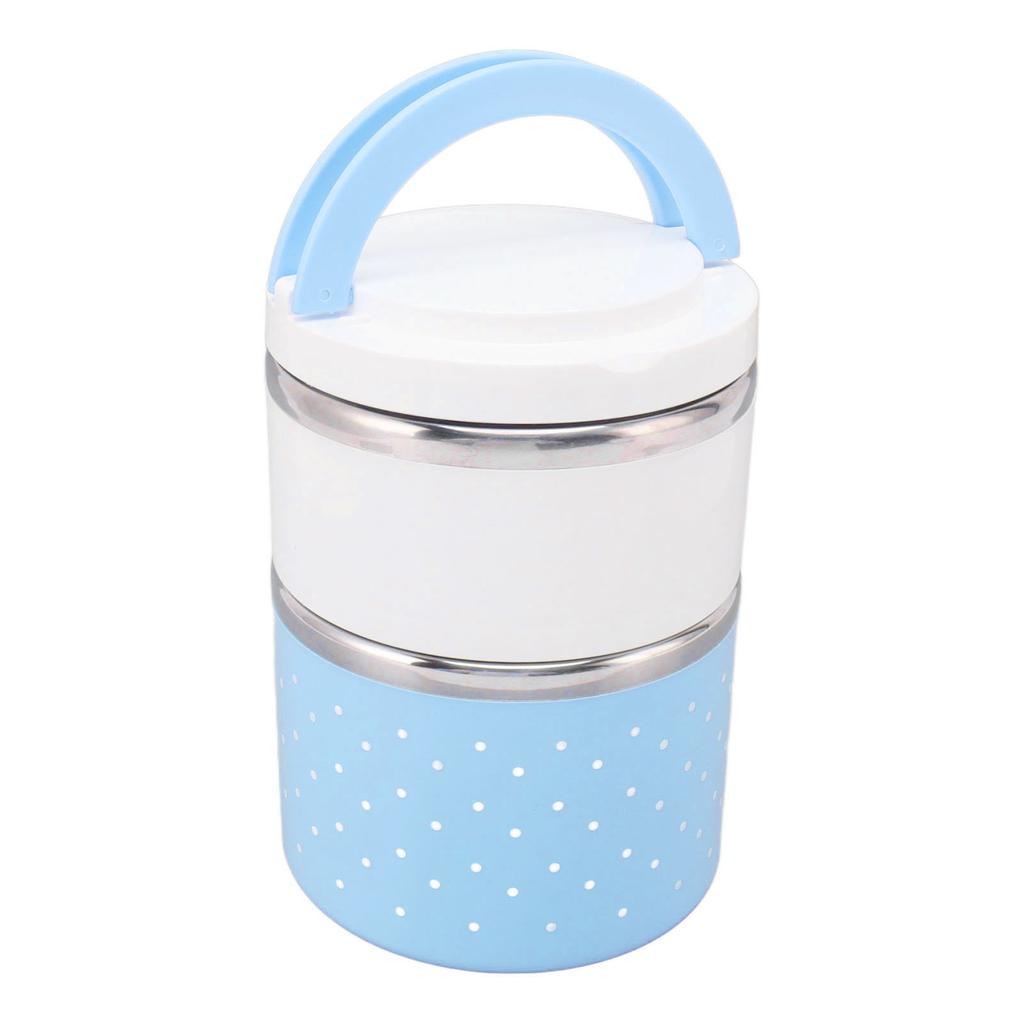 Bento Lunch Box Stainless Steel Lightweight PP Housing Double Layer Anti Leakage Food Lunch Container for Student Blue
