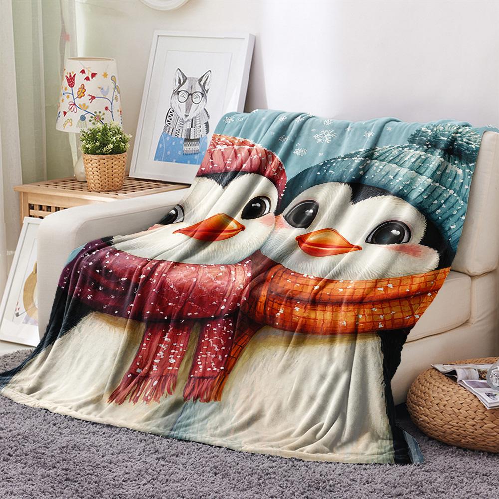 Penguin Print Flannel Blanket, High Quality Comfortable for All Seasons, Home Decor, Warmth and Comfort, Perfect for Christmas Gifts
