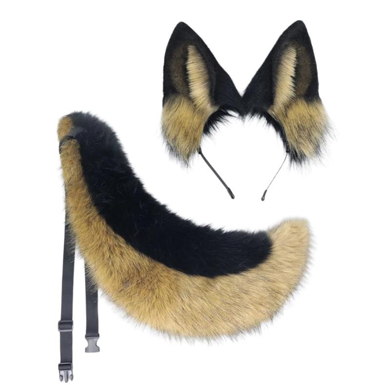 Animal Cosplays Costume Fauxs Furs Wolf Cats Foxes Wolf Fuzzy Tail Ears Headbands Halloween Party Costume Accessories