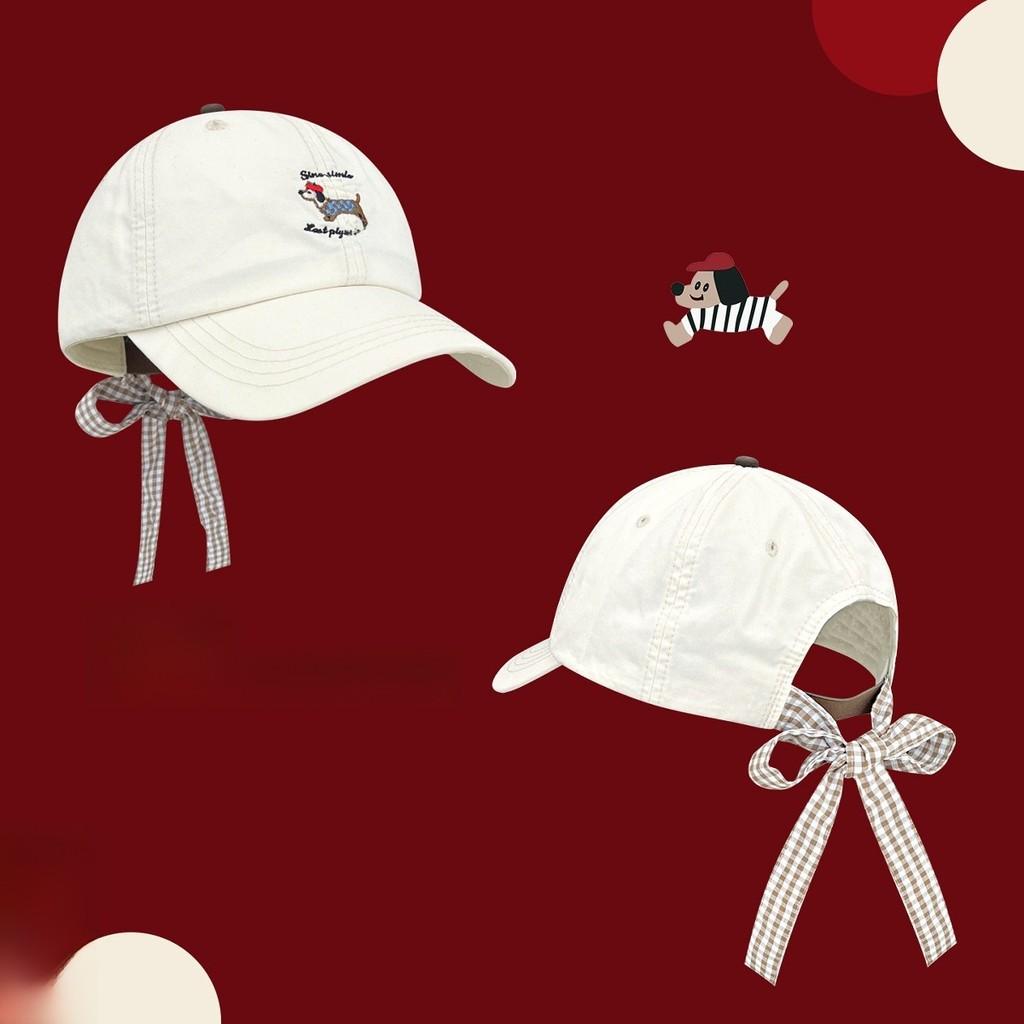 Korean Style Baseball Cap With Embroidered Dog Bowknot And Letter Design For Casual Women And Teens