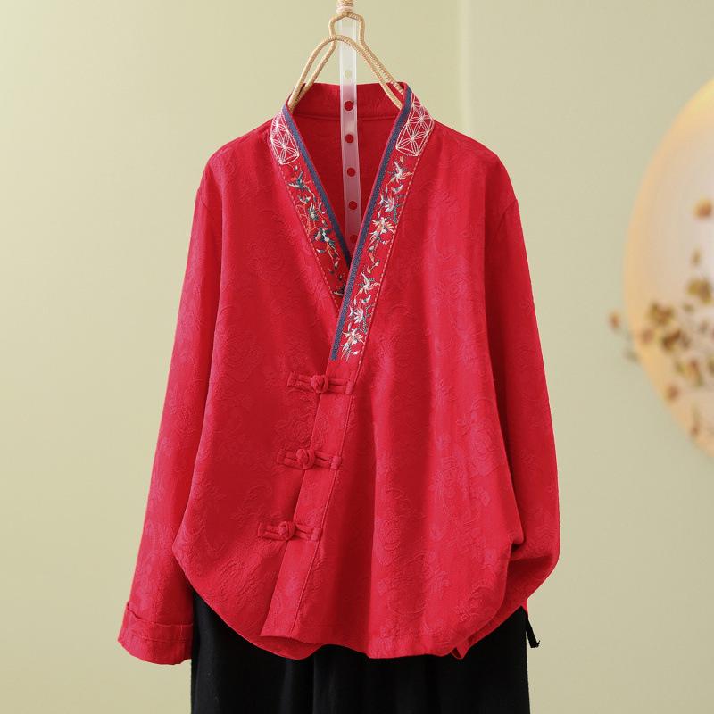 Women's Retro Chinese-Style Embroidered Cardigan with Frog Buttons
