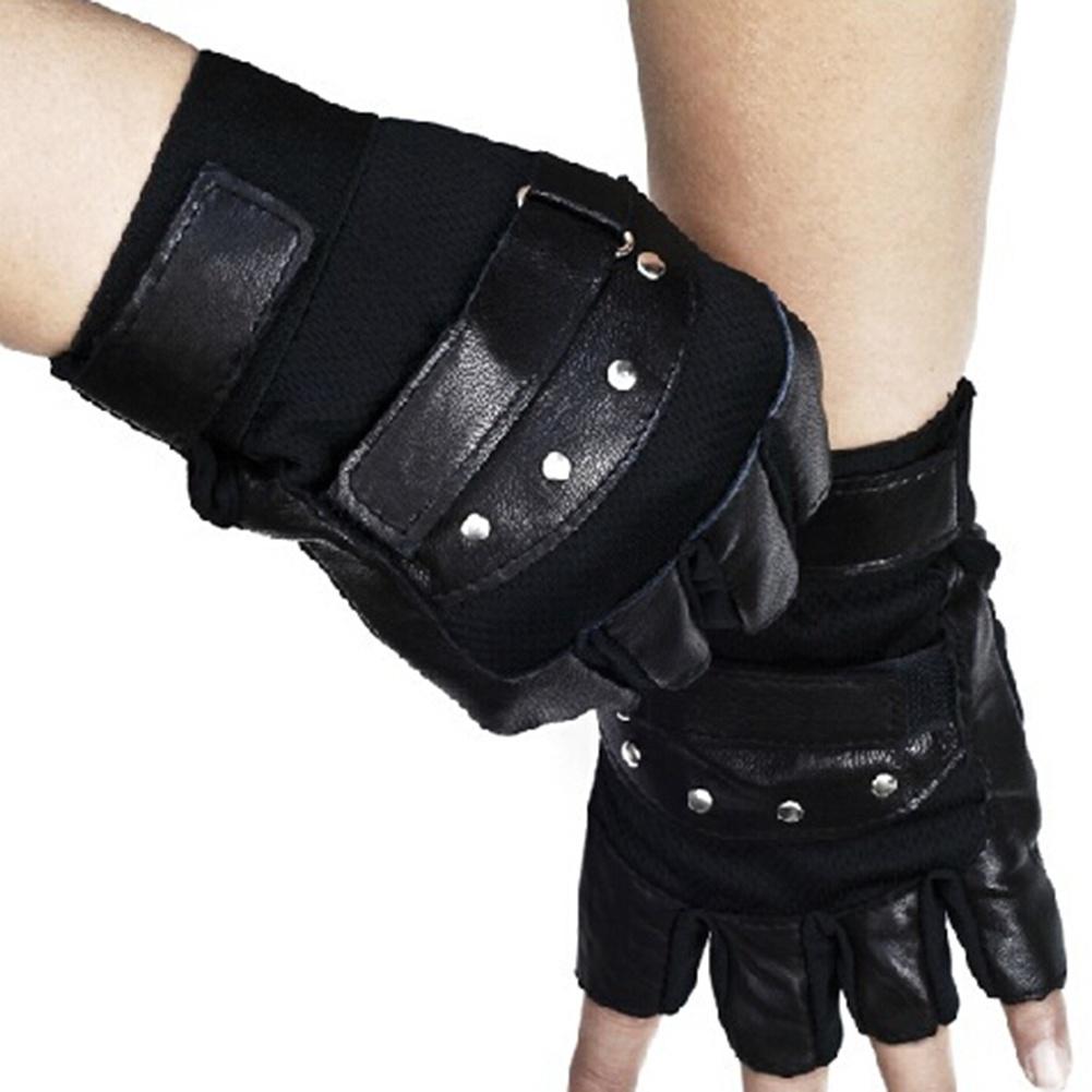 Men Soft Sheep Leather Driving Motorcycle Biker Fingerless Warm Gloves