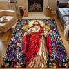 Stained Glass Jesus Art Rug Patterned Carpet, Non Slip Mat Suitable for Living Room and Bedroom Sofas