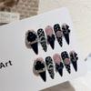 10 Pcs Y2K Black Stiletto Almond Press On Nails Handmade False Nails With 3D Bow Heart Design