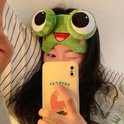 Cute Frog Cartoon Sleep Mask with Ice Pack - Unisex Blackout Eye Mask for Adults and Kids To Relieve Fatigue