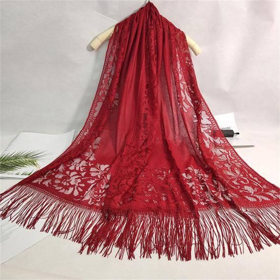 Ethnic Style Tassel Extra Long Jacquard Women Scarf Hollow Lace Cheongsam Shawl Female Accessories