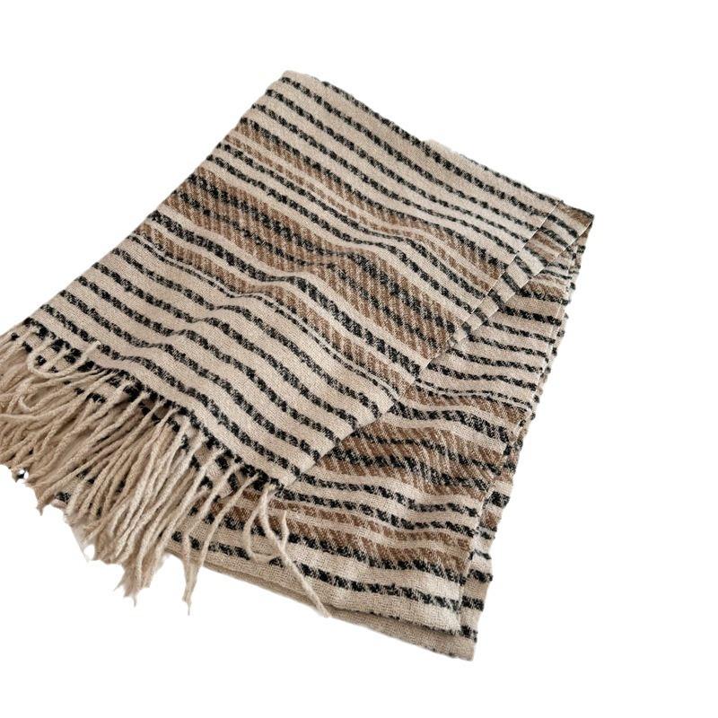 New Winter Imitation Cashmere Scarf for Women Versatile Korean Style Striped Thickened Scarf To Keep Warm In Air Conditioned Rooms
