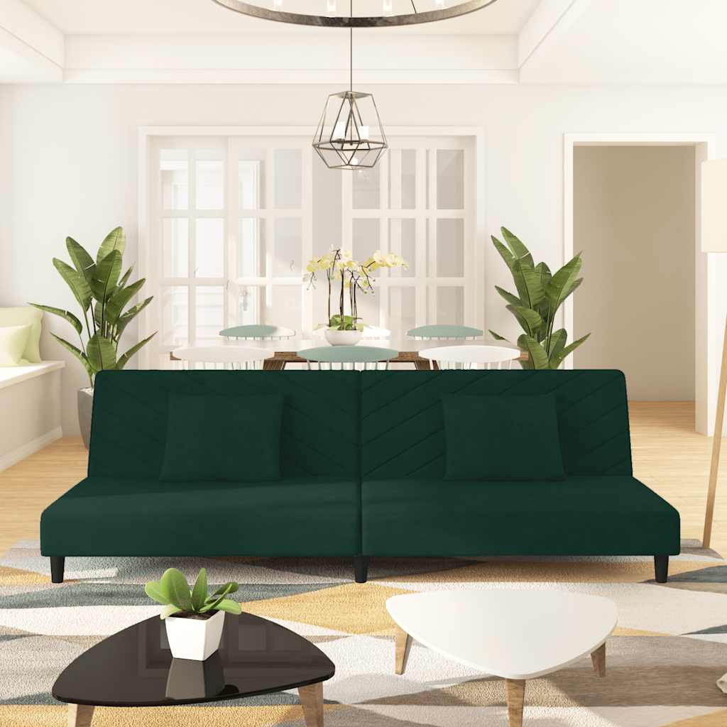 2 Seater Sofa Bed with 2 Cushions Dark Green Velvet