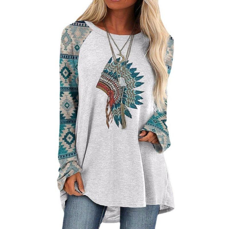 

Круглый вырез 3D ретро принтованный топ модные повседневные длинные рукава женские футболки XXXL