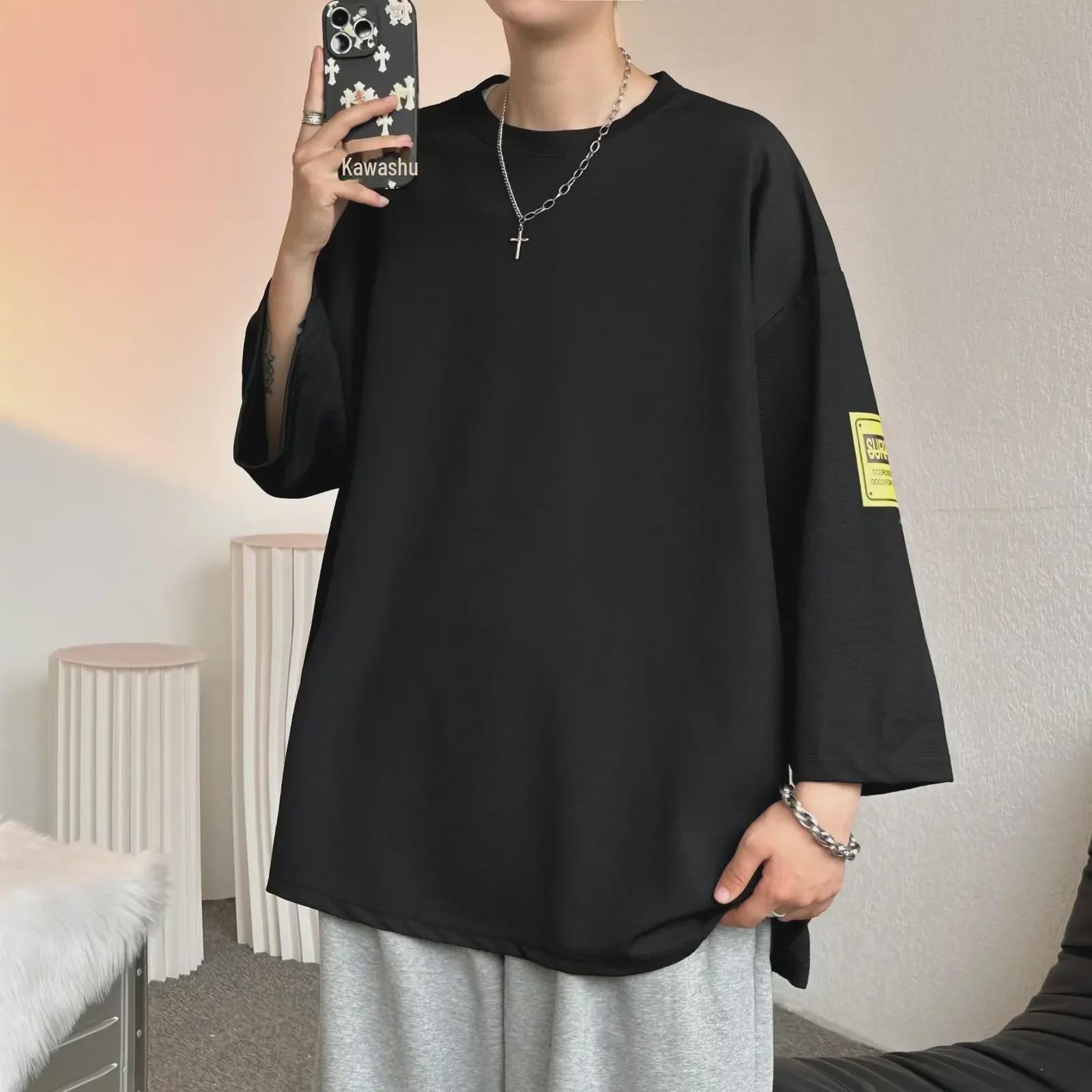 

Мужская летняя футболка свободного кроя в японском стиле больших размеров с рукавами 3/4 2XL чёрный