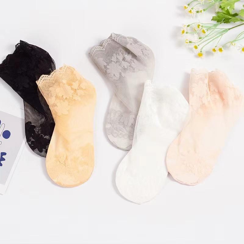 Ladies Invisible Lace Socks Thin Boat Socks Hollow Non-slip Transparent Rose Socks
